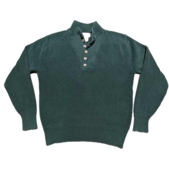 L.L.Bean Mens Medium Henley Sweater Green 100% Cotton USA Made Vintage Knit - Picture 2 of 7